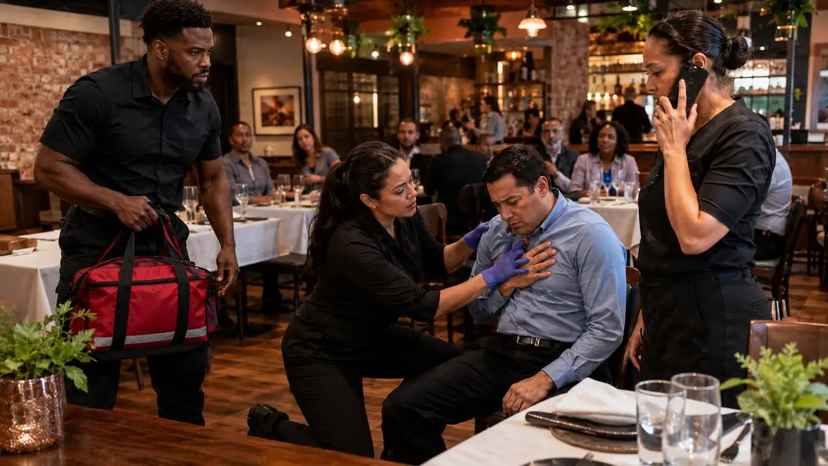 Restaurant staff respond to a collapsed guest and call 911